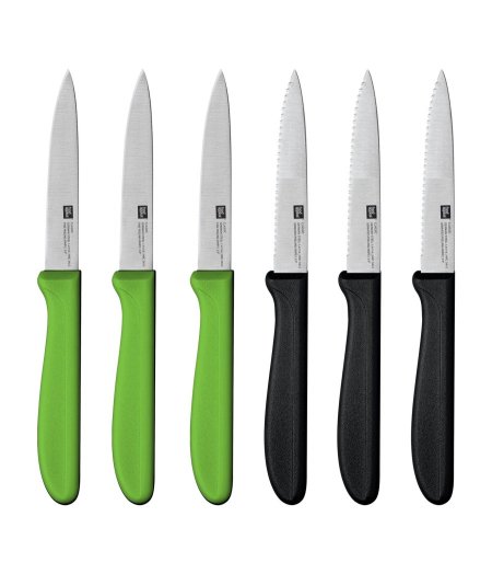 مجموهة من 6 سكاكين خضروات كلاسيكية باللون الأسود/الأخضر