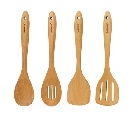 مجموعة من 4 أدوات مائدة خشبية - خشب رقائقي / خشب رقائقي محزز / ملعقة / ملعقة مشقوقة