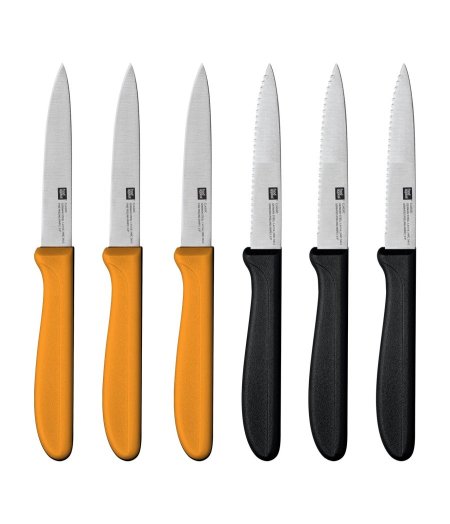 مجموعة من 6 سكاكين خضروات كلاسيكية باللون الأسود/البرتقالي