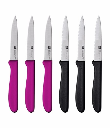 مجموعة من 6 سكاكين خضروات كلاسيكية باللون الأسود/الأرجواني