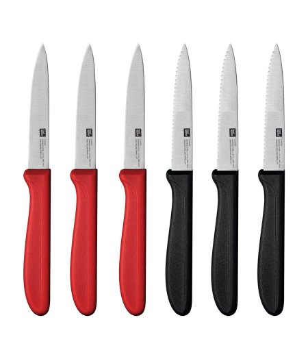 مجموعة من 6 سكاكين خضروات كلاسيكية باللون الأسود/الأحمر