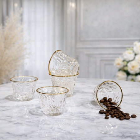 طقم 12 فنجان قهوة زجاج – سادة محفر | تصميم أنيق