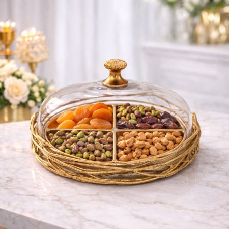 مضيفة نحاس هندي دائرية اطار مشبك ذهبي