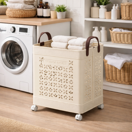 سلة غسيل قابلة للطي – مزوّدة بعجلات