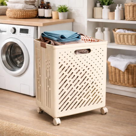 سلة غسيل قابلة للطي – مزوّدة بعجلات