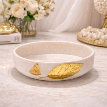 صحن ديكور منزل ابيض برسم ورقة شجر 26 سم