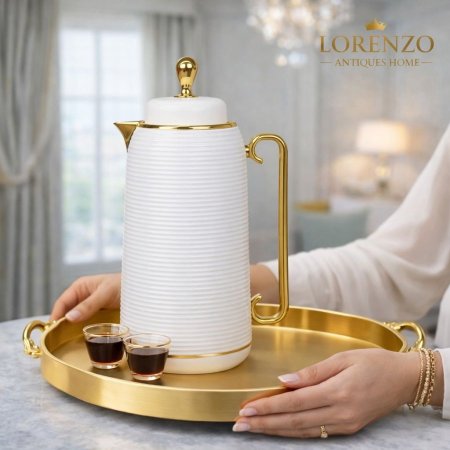 تيرموس قهوة محزز ابيض