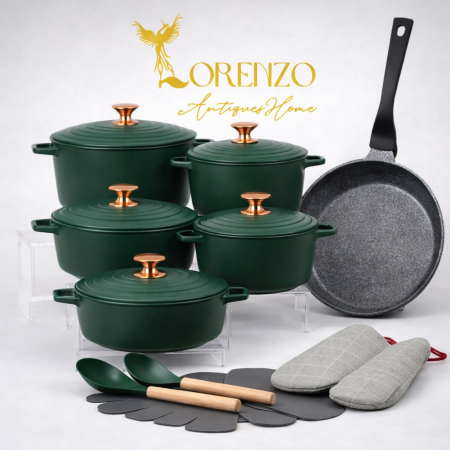 طقم طناجر 18  قطعة أخضر من DONNOR – سكب غير لاصقة