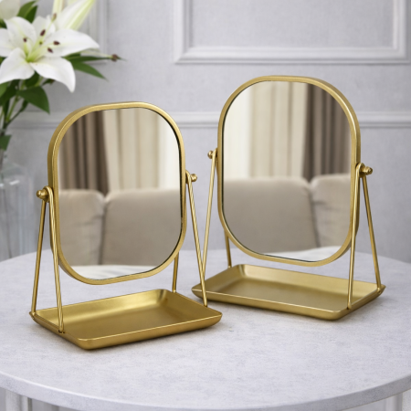 مرآة طاولة معدنية فاخرة – لون ذهب