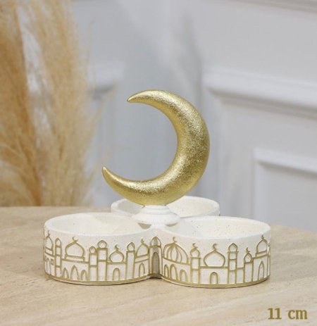 مضيفة مكسرات ثلاثية 11 سم جبص بيج مسكة هلال ذهبي