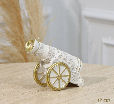 تحفة جبص 17 سم شكل مدفع رمضان بيج وذهبي