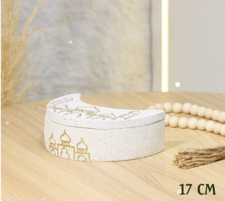 مضيفة جبص بيج 17 سم شكل هلال مرسم مسجد ذهبي