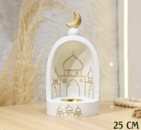 مبخرة فحم جبص بيج 25سم بيضاوي مرسم مسجد مسكة هلال ذهبي