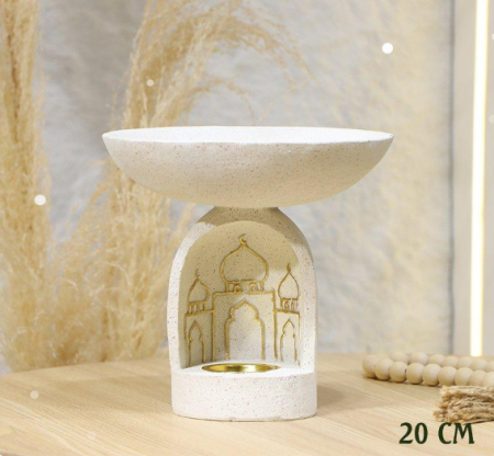 مضيفة مدور 20سم جبص بيج قاعدة مبخرة فحم مرسم مسجد ذهبي