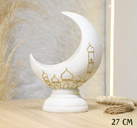 مضيفة جبص بيج 27سم شكل هلال مرسم مسجد ذهبي