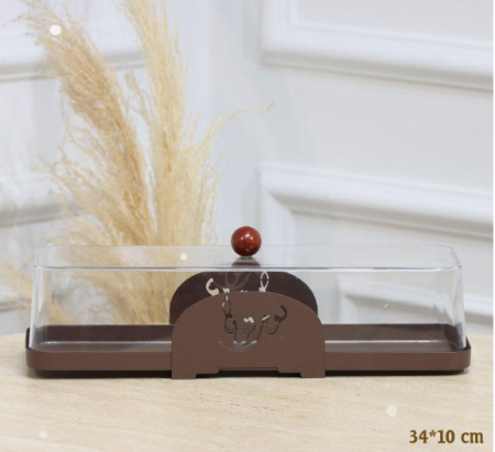 مضيفة تنك بني مستطيل 34*10سم غطا اكرلك شفاف مكتب نورتونا