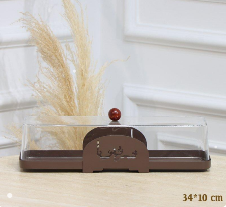 مضيفة تنك بني مستطيل 34*10سم غطا اكرلك شفاف مكتب شرفتونا