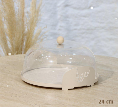 جاط كيك مدور 24سم تنك بيج غطا اكرلك شفاف بيدين مكتب نورتونا مسكة طابة