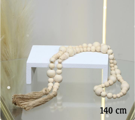 مسبحة ديكور 140سم خشب بيج مسكة شراشيب