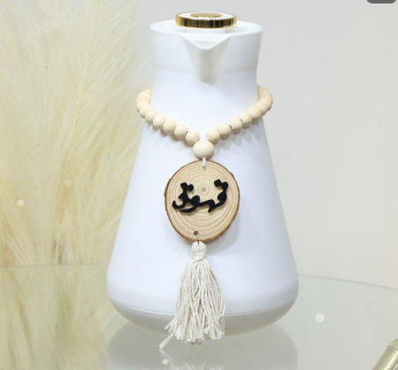 تعليقة تيرموس مسبحة خشب بيج مكتب قهوة شراشيب