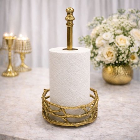 حمالة ورق - ستاند محارم نحاس هندي مشبك ذهبي