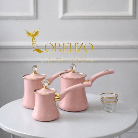 غلايات قهوة تركية فاخرة – 3 أحجام | لون زهري