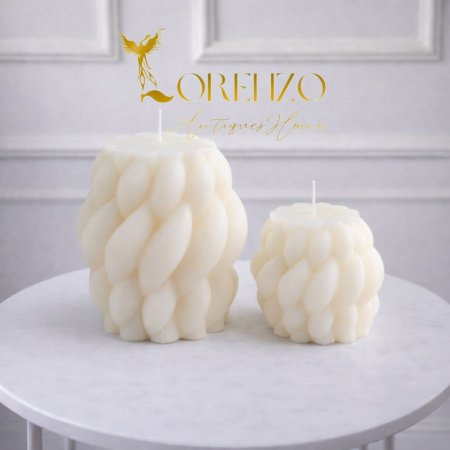 طقم شموع ديكور بتصميم مضفّر أنيق (حجمين)  من شمع الصويا