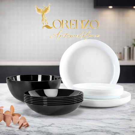 طقم سفرة ديوالي أسود وأبيض من لومينارك – 19 قطعة