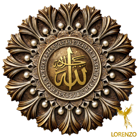 برواز دائري إسلامي فاخر – تحفة فنية باسم الله ومحمد ﷺ