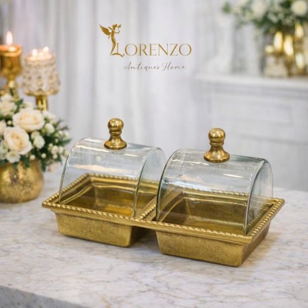 مضيفة ثنائية مع غطاء نحاس هندي اطار ذهبي