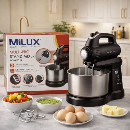 خلاط ستاند MILUX Multi-Pro MSM-9512 — محرك 300 واط مع وعاء ستانلس 2.8 لتر