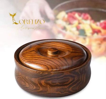 وعاء تقديم خشبي بغطاء حجم 16 سم – لمسة طبيعية دافئة لضيافتك