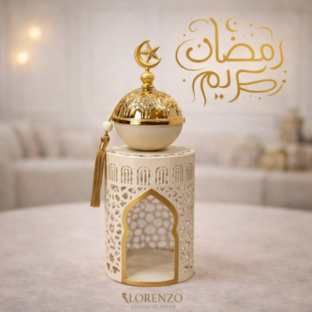 مبخرة ديكور رمضانية – لون كريمي مع ذهبي