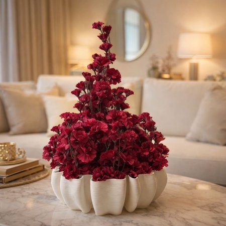 فازا زهور حمراء في وعاء سيراميك عصري