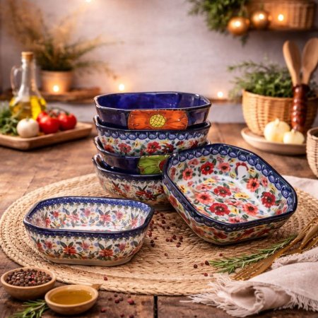 صحن بورسلان خزف 11سم شكل ثماني اطار كحلي B197