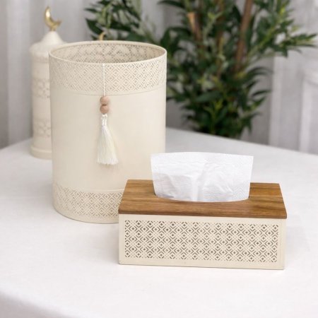 طقم سلة مع علبة محارم تنك بيج