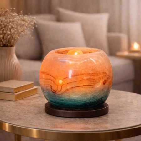 مصباح ملح الهيمالايا – تصميم وعاء دائري 14 سم