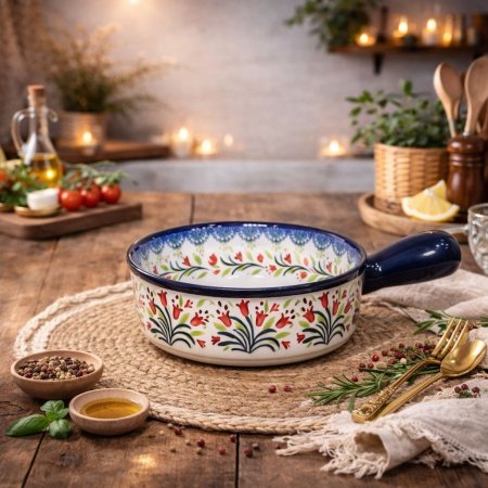 صحن مدور يط طويل بورسلان خزف 16سم اطار كحلي B093-2