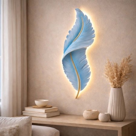 إضاءة حائط LED بتصميم ريشة أنيق – لون أزرق