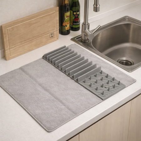 حامل تجفيف الصحون مع قاعدة امتصاص — عملي وأنيق لمطبخ مرتب