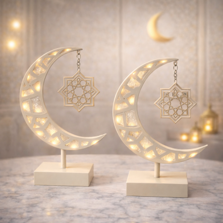 قطعة ديكور هلال مضيء مع نجمة معلّقة - حجمين