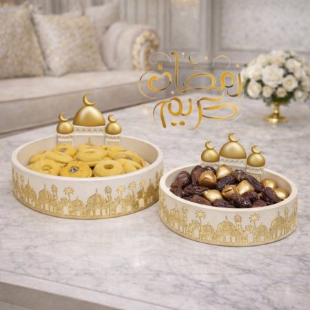 مضيفتين حجمين ضيافة رمضاني – تصميم فاخر بلمسة كريمية ذهبية