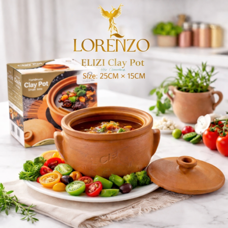 طنجرة او قدر فخار  ELIZI CLay Pot - حجم cm25*15cm – صناعة يدوية للطهي الاصيل