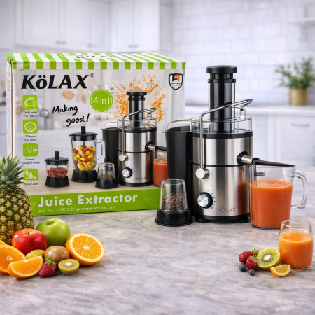 عصّارة وخلاط KÖLAX 4×1 مع ملحقات متعددة – محرك 1800 واط – سرعتان + نبض (Pulse)