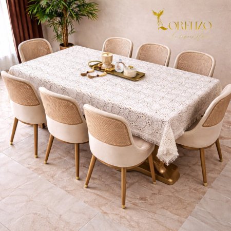 شرشف طاولة سفرة سنارة كروشيه 160×220 سم