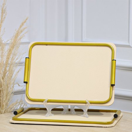 طقم صواني /2 مستطيل اطار تنك ذهبي وجه جلد كريمي بيدين مقبض