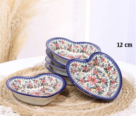 صحن بورسلان خزف 12سم شكل قلب اطار كحلي