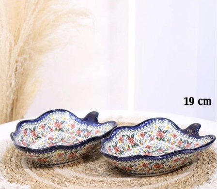 صحن بورسلان خزف 19سم شكل قارب اطار كحلي