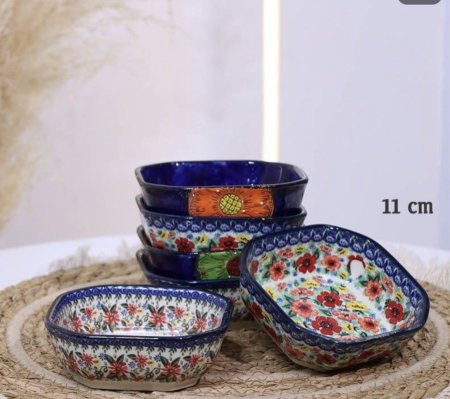 صحن بورسلان خزف 11سم شكل ثماني اطار كحلي