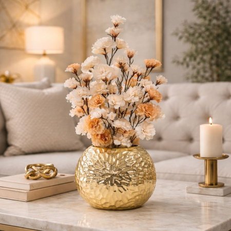 فازا ذهبية مستديرة بنقشة محفورة أنيقة